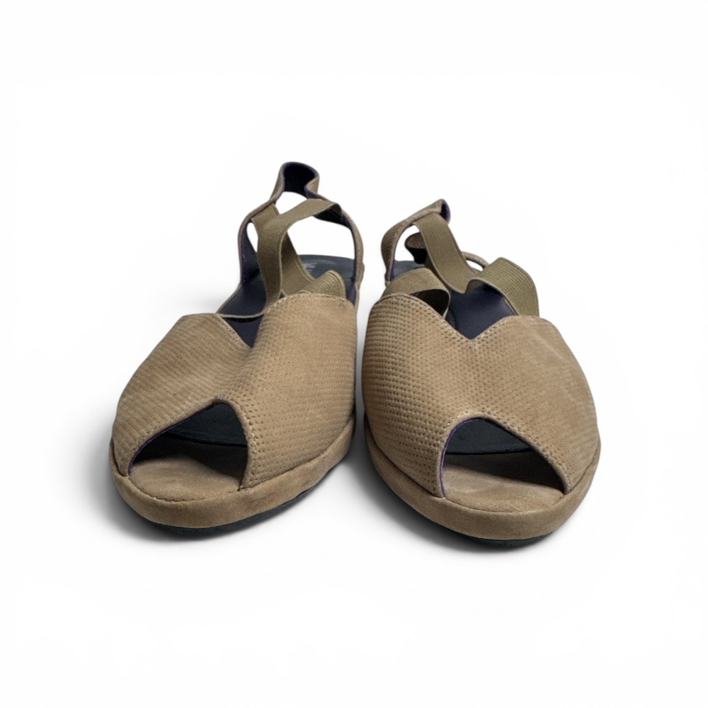Vaneli Beige Nubuck Peep Toe Slingback Comfort Sandals Women's Size 10.5M